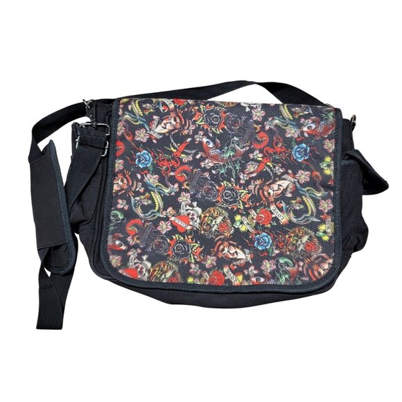 Ed Hardy Other - Ed Hardy Tattoo Print Messenger Bag Cotton Black Adjustable Strap